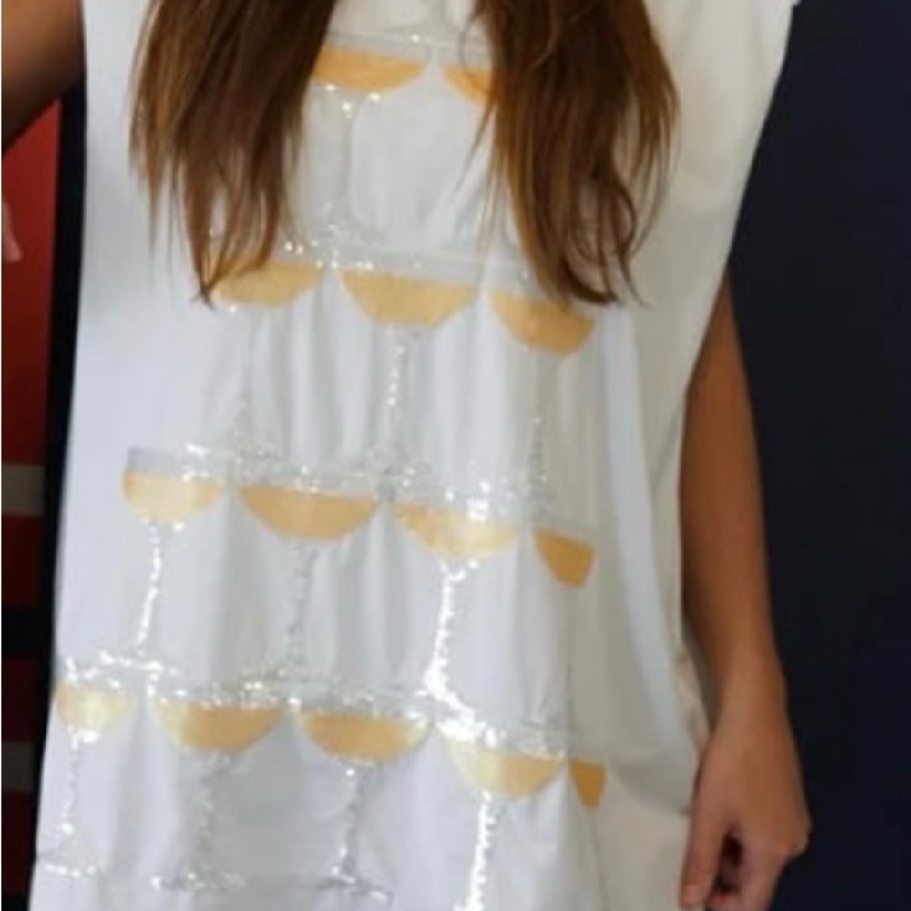 Chic White Dress with Champagne Glass Design